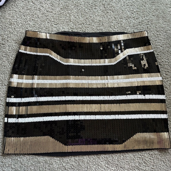 Express Black and Gold Striped Sequin Mini Skirt - Picture 1 of 3
